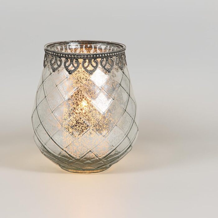 Vintage Candle Glasses Lanterns Silver - 2 Modern Candle Glasses in 14 cm as Candle Holders, Lanterns, Tealight Holders - Boho Candle Holders, Tealight Glass as Wedding Table Decoration, Balcony, Garden Decoration (2x 18 cm - silver)