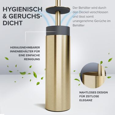 Набір для чищення унітазу Ingoy | Силіконова щітка для унітазу | Чорний | з нержавіючої сталі з кришкою | для ванної кімнати та гостьового WC | Змінний насадок | Дизайн Silvolles (Золотий)