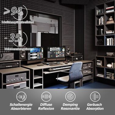 Акустичний пірамідний поролон самоклеящийся для звукоізоляції, 24 шт, чорний, 30x30x5 см — панелі для студії, офісу та дому