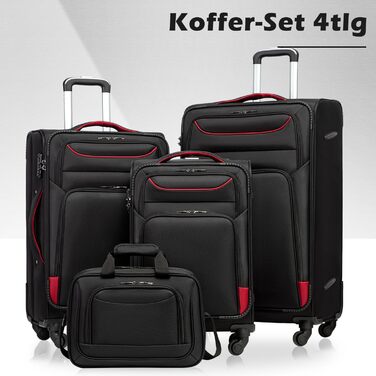 Набір валіз COOLIFE 4 в 1: дорожній набір з тканини, ручна валіза, TSA-замок, велика сумка на плечі (чорний+червоний)