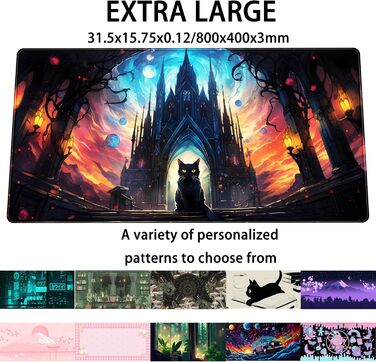 Килимок для миші Moon Mushroom Gaming з принтом Magic Castle Cat, XXL 80x40 см