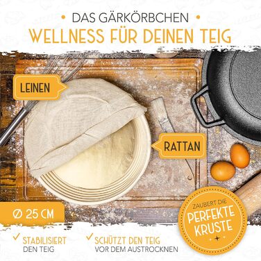 KRUSTENZAUBER 26cm Cast Iron Pot for Bread Baking incl. Proofing Basket - Robust Bread Baking Mold with Lid - Ideal Bread Pot, Bread Baking Pot, Bread Baking Set Cast Iron Pot for Baking Bread, Bread Baking Accessories, Bread Form 4.7l