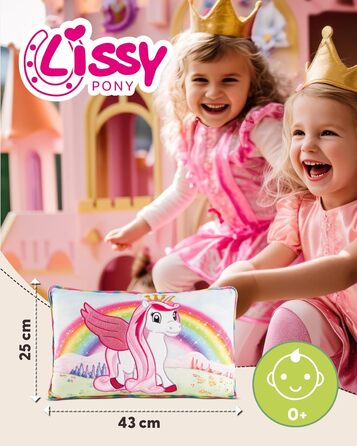 Дитяча подушка NICI Lissy PONY Einhorn Tamani 43x25 см, м'яка кольорова подушка-єдиноріг для дітей і дорослих, для дому, садочка або подорожей