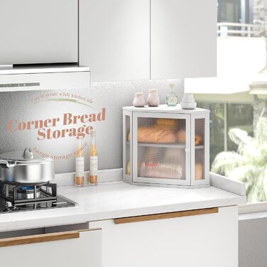 Блок для хліба Eck-Brotkasten, великий, з подвійним відсіком, для кухні, білий. Кухонна панель робочої поверхні, біла, велика, 11.8' x 11.8' x 13.8'
