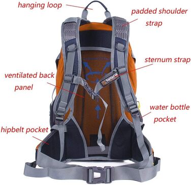 EGOGO 30L Waterproof Hiking Backpack Camping Backpack with Rain Cover Running Cycling Outdoors S2310 (Orange)