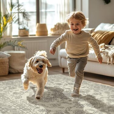 Килим GENIMO Boho Vintage, 160x230 см, короткий ворс, антиковзаюча поверхня, для вітальні, спальні, їдальні, офісу, колір: ніжно-сірий