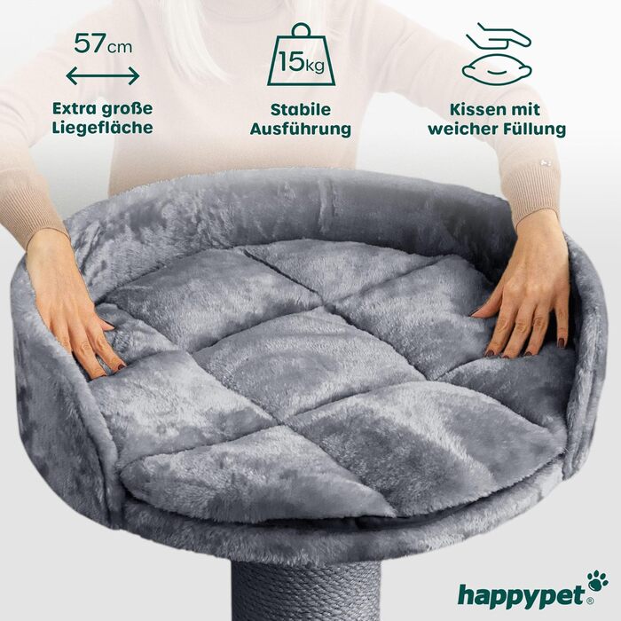 HAPPYPET Преміум Дряпка для котів 'Купер' – 150 см, велика, для Мейн-кун, з сизалю, товсті стовпи (сірий)