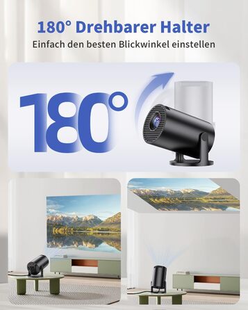 Портативний проєктор Yoton Mini Beamer Wi-Fi6/Bluetooth 5.4 з бездротовою трансляцією екрану (Android/iOS), підтримка 1080P, автоматична корекція трапецеїдальних спотворень, HDMI, Native 720P, білий (чорний)