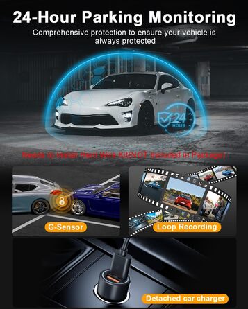 Відеореєстратор у машину Dashcam 4K з двома камерами, WiFi, 64GB SD карта, паркувальний асистент, нічне бачення, 170°+140° кут огляду, 3' IPS дисплей, G-сенсор, циклічна запис, паркування, підтримка карт до 256GB