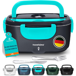 TRAVELISIMO Electric Lunch Box 80W Thermo Lunch Box for Hot Food, 1.5L Heat Box 3-in-1 Food Warmer, Food Warming Box for 12V/24V/220V, for Work, Car, Truck Lunchbox Electric, Heat Box