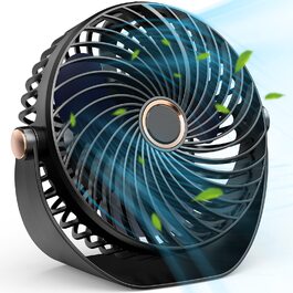 Компактний настільний вентилятор USB, акумуляторний турбовентилятор 3000mAh, 5 швидкостей, безшумний (26дБ), регулювання 360° для дому, офісу та кемпінгу, чорний