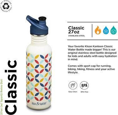 Klean Kanteen Classic Water Bottle 800 ml (Retro Dot)