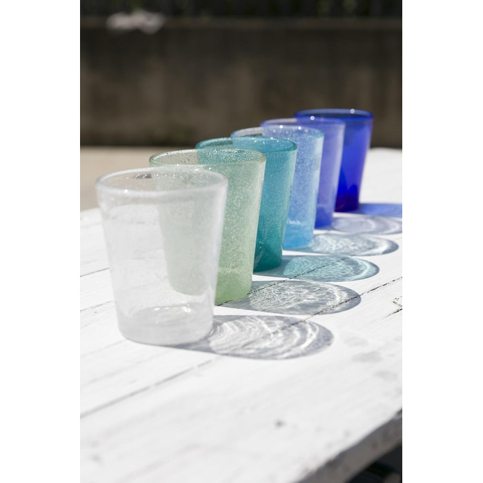 Villa d'Este Home Tivoli Cancun/Marea Set of 6 Water Glasses, 330 ml, made of hand-blown glass, with shades of blue
