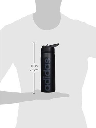 adidas 18/8 Stainless Steel Straw Top Metal Water Bottle, Black/Onix, 600 ml (20 oz)