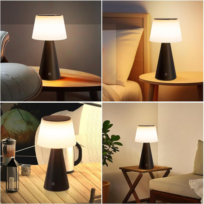 Настільна лампа акумуляторна LED 2 шт. чорна - бездротова, сенсорна, з USB зарядкою для спальні, вітальні, вулиці (3600mAh)