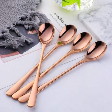 Набір довгих ложок для лате макіато та десертів із нержавіючої сталі 304, 20.5 см, 8 шт, колір рожеве золото