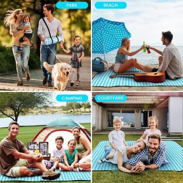 AOSTOK Плед для пікніка, пляжний килимок, вологостійкий з ручкою, 200x150 см, блакитний