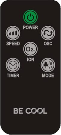 Вентилятор Be Cool з турбонаддувом 121 см – 3 швидкості, осциляція, LED-дисплей, таймер до 12 годин, іонізатор для чистого повітря, тихий підлоговий вентилятор з пультом дистанційного керування, білий (45W)