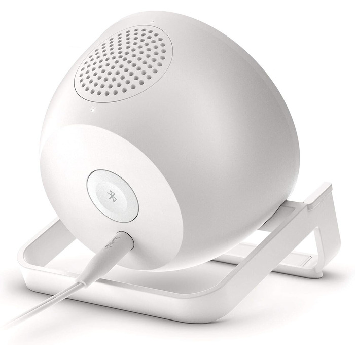Belkin SoundForm Charge: Bluetooth-динамік з бездротовою зарядкою, інтегрований зарядний пристрій, для прослуховування музики та відео, білий