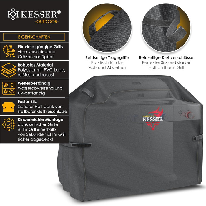 Чохол для газового гриля KESSER Premium, водонепроникний, 600D оксфорд, антрацит, 147x61x122 см, для Weber, Brinkmann, Char Broil