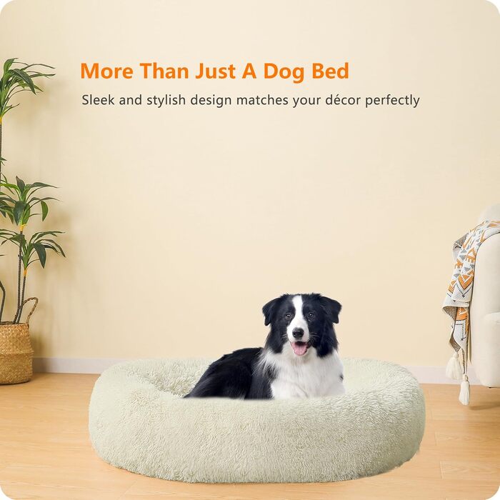 Ортопедичне ліжко для собак круглої форми, м'яке собаче ліжко, диван для котів та собак, ліжко-донат, зручний собачий кошик, можна прати, діаметр 70 см, (Д 90 x Ш 90 x В 20 см, Бежевий)