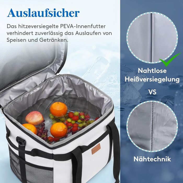 Lifewit Cooler Bag Foldable Picnic Bag for Food & Drinks, Portable Ice Bag for Men, Women, Insulated Thermal Bag for Work, Picnics, Camping (40L, Silk Grey)
