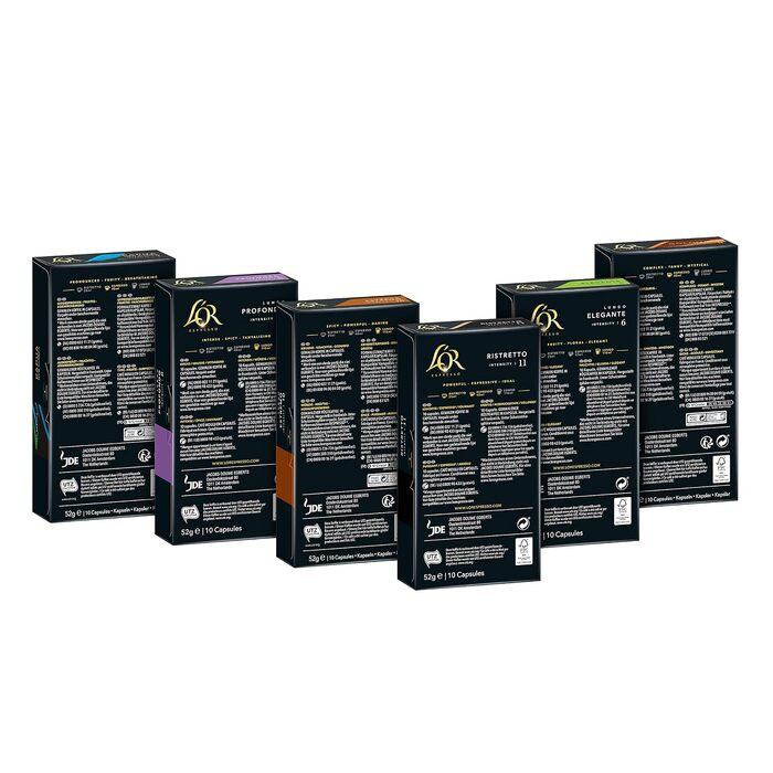 Кавові капсули L'OR для Nespresso, набір-асорті (Probierbox), 100 капсул (10 паків по 10 шт)