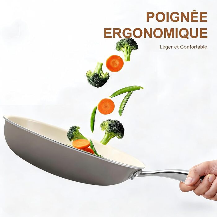 Пательня керамічна 24 см з антипригарним покриттям, індукційна, для духовки та посудомийної машини, алюмінієва з ручкою з нержавіючої сталі