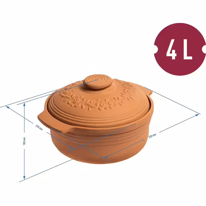 Browin® Clay Roaster, Oval, 4 Liters | Clay Roaster Steamer | Roman Clay Oven | Casserole Dish for Fat-Free Cooking and Baking Bread and Cakes | Roasting Pot (4 Liters Oval) Clay Roaster 4 l