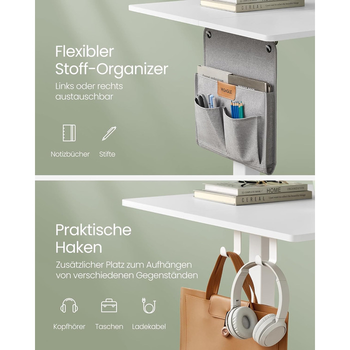 VASAGLE Electric Height Adjustable Desk, 60 x 120 x 72-120 cm, Memory Function, Wood & Steel Frame, Cloud White