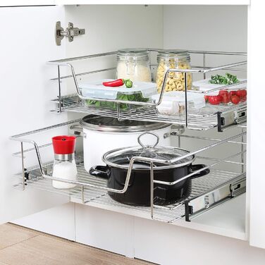 International Household Telescope Drawer - Kitchen Cabinet Drawer for 60 cm Kitchen Cabinets, Storage Basket Drawer Installation, Telescope Basket for Kitchen Cabinet, made of Metal (Chrome)