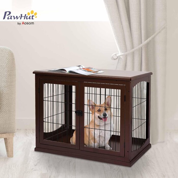 Клітка для собак PawHut: міцна будка з 2 входами, замок, для маленьких собак, коричнева, 58,5 x 81 x 66 см