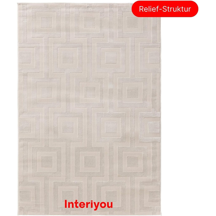 Килим Interiyou для вітальні Cannes, 120x170 см, кремовий - для спальні, їдальні, дитячої кімнати - короткий ворс, скандинавський бохо-дизайн, високий/низький ворс, геометричний малюнок (120 x 170 см, прямокутний)