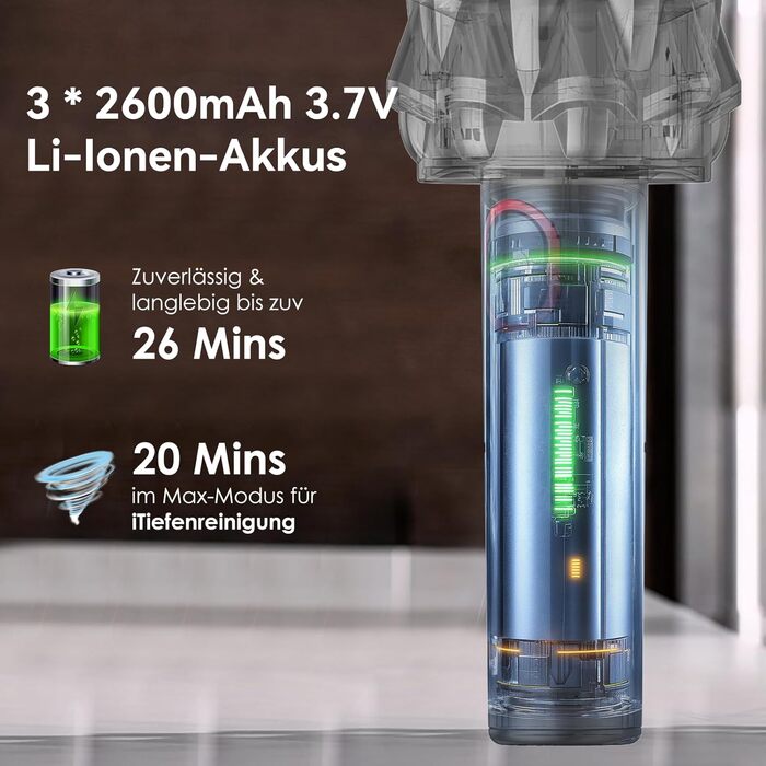 Акумуляторний ручний пилосос Akitas Pro H2: легкий (0.5 кг), до 26 хв роботи, HEPA та сталевий фільтр, для авто, дивана та дому