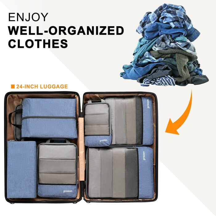 Набір компресійних органайзерів для подорожей (6 шт., блакитний)