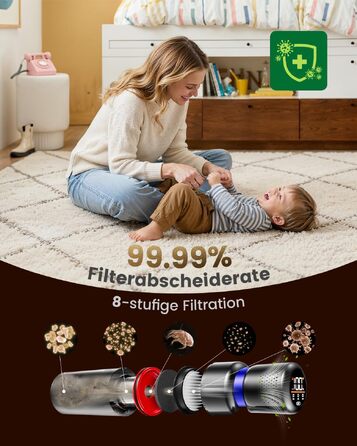 Акумуляторний бездротовий пилосос 650W 55KPa, 8-в-1 з LED-підсвіткою та антинамотувальною щіткою для килимів, твердих підлог та авто, золотий