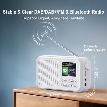 Портативне DAB/DAB+ радіо з Bluetooth 5.0, FM, акумулятором 3000mAh, будильник, еквалайзер, підтримка TF-карт, 2.4