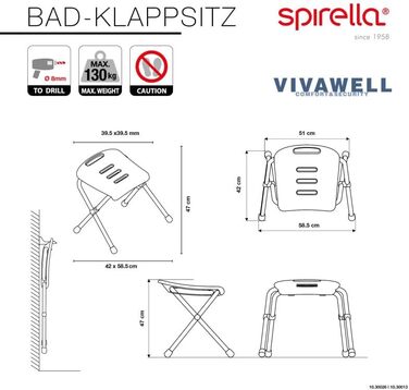 Стілець для душу складаний Spirella Vivawell з нековзними ніжками, нержавіюча сталь