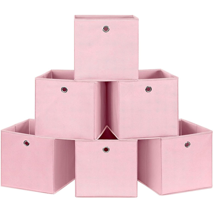 SONGMICS Storage Box, 6 Pack, Folding Box, Foldable Organizer, with Finger Hole, 30 x 30 x 30 cm, RFB02H-3 (Pink)