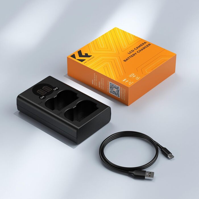 Зарядний пристрій K&F CONCEPT NP-W235 з LED-дисплеєм, Dual Slot, Micro USB та Type-C, сумісний з Fujifilm X-T5, X-T4, GFX 100S, X-H2S, GFX 50S II, VG-XT4. Підтримка передачі даних.