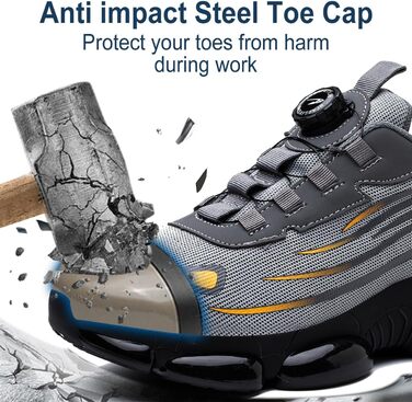 Робочі черевики з металевим підноском для чоловіків та жінок. Безпечні черевики Unisex, спортивний дизайн, легкі, антипрокольні, розміри 38-46 EU, сірий колір
