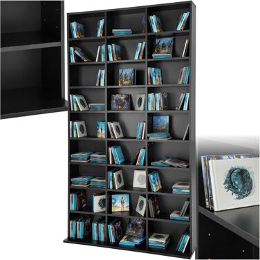 tectake Regal Storage, open shelf cabinet standing for CDs, DVDs, as a bookcase, room divider, stand or display case for collections and hobbies - black