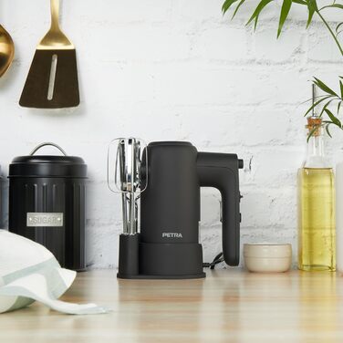 Ручний міксер Petra 300W з 5 швидкостями, турбо-функцією та набором насадок, срібний колір