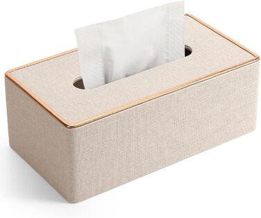 LADSTAG Tissue Box, PU Leather Tissue Box Cover with 4 Coasters, Tissue Box Cover for Rectangular Tissues, W x D x H: 25 x 13.5 x 9.5 cm (Beige)