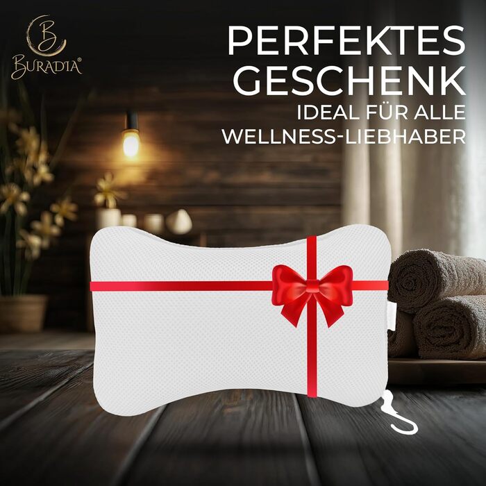 Подушка для ванни з сіткою для прання - Максимальний комфорт та розслаблення з технологією Air Mesh. Подушка для ванни з 4 міцними присосками. Підтримка шиї та голови (Біла)