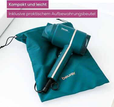 Фен Beurer HC 35 з іонізацією та насадкою для стайлінгу, 1600-2000 Вт, LED-дисплей, сумка, Petrol