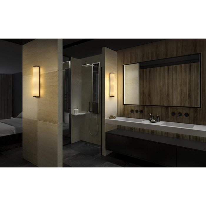 LEDVANCE BATHROOM CLASSIC CYLINDER Bathroom Wall Light, Chrome, E14 socket, can be equipped with a smart lamp, high-quality workmanship, cylindrical shape, IP44 protection class (Black, 455mm)