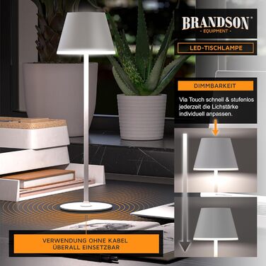 Світлодіодний акумуляторний настільний світильник Brandson з димером (3 в наборі) - білий. Бездротовий, сенсорний, з регулюванням яскравості (теплий/нейтральний/холодний білий). Металевий світильник для столу, нічника, читання, в приміщенні/на вулиці.
