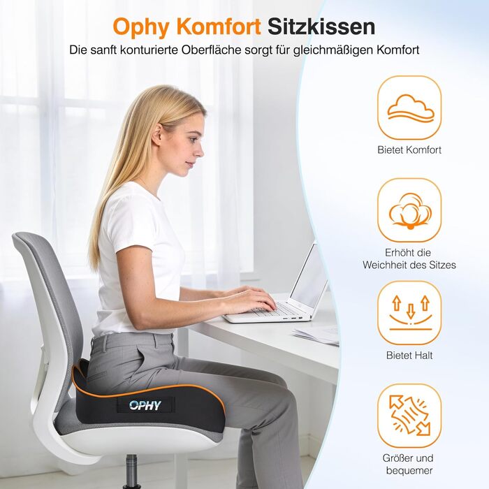 Подушка для сидіння Ophy для авто та офісного крісла з піною Memory Foam, знімною обкладинкою, помаранчева