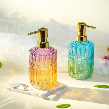 Скляний диспенсер для рідкого мила YunNasi - наповнюваний, для кухні, ванної кімнати, пральні (зелений, блакитно-зелений)